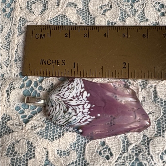 Artisan  Pink & White  Handmade USA  Fused Glass Pendant - Picture 4 of 6